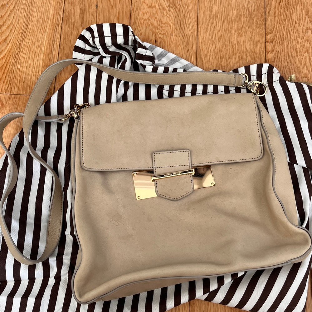Henri Bendel Cream Crossbody Bag with Gold Accent